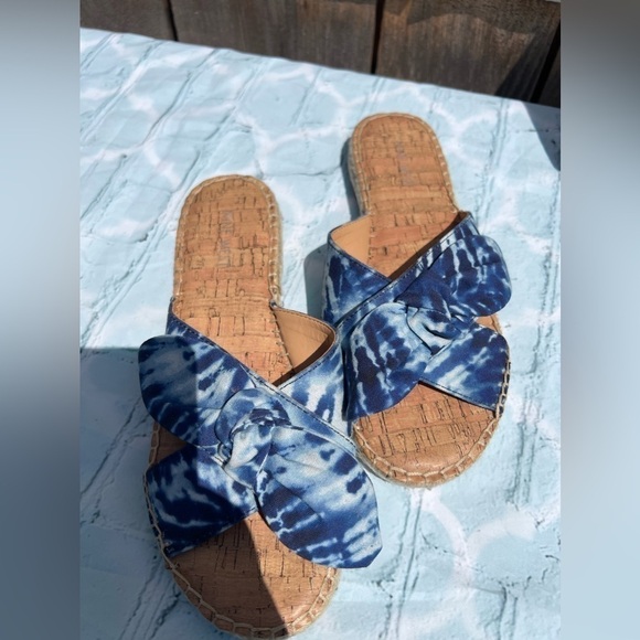 Nine West 9M Tie Dye Denim Espadrilles Casual Slide Sandals Women's EXC - Picture 2 of 7